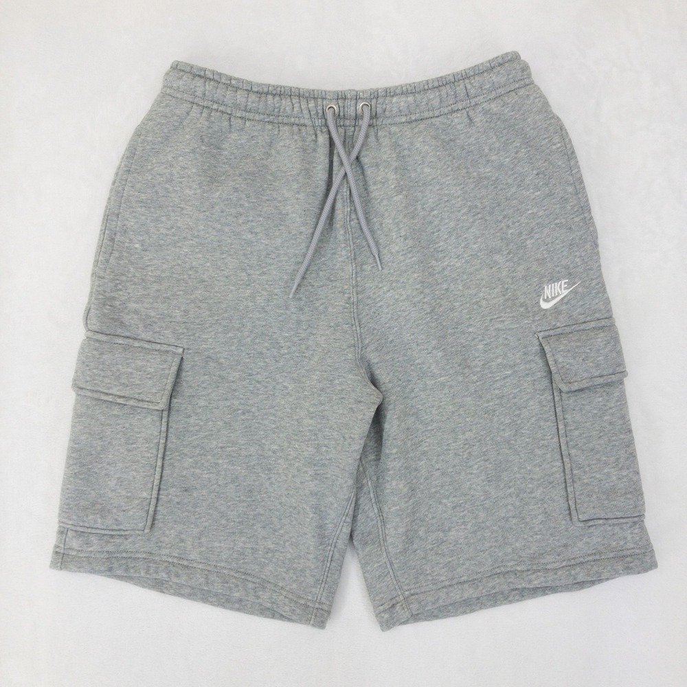 Nike Club Fleece Cargo Shorts Mens Small Grey Drawstring Snap Pockets